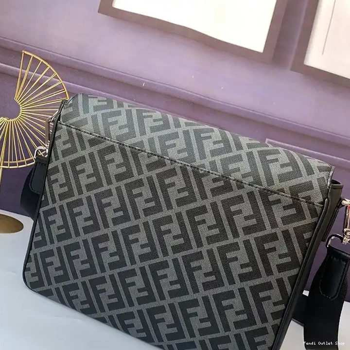 Affordable Fabric Motif In Messenger FF Bag Large Fendi Black 0414 HOT SALE